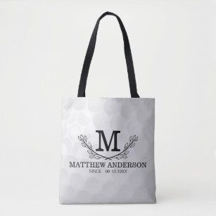 Personalized Golf Ball Pattern Name Monogram Age Tote Bag