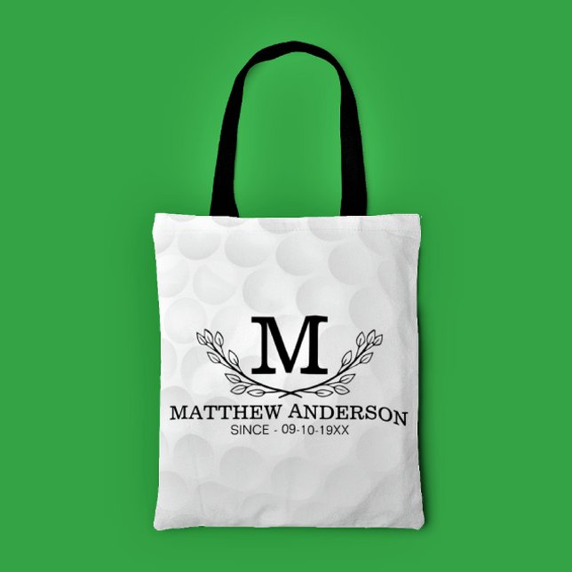Personalized Golf Ball Pattern Name Monogram Age Tote Bag (Creator Uploaded)