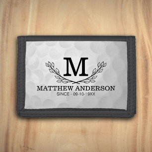 Personalized Golf Ball Pattern Name Monogram Age Trifold Wallet