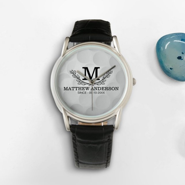 Personalized Golf Ball Pattern Name Monogram Age Watch (Creator Uploaded)