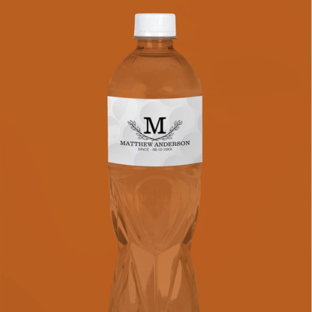 Personalized Golf Ball Pattern Name Monogram Age Water Bottle Label (Creator Uploaded)