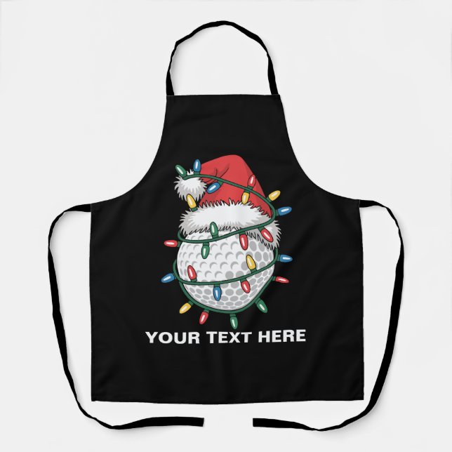 Personalized Golf Ball Santa Hat Christmas Lights Apron (Front)