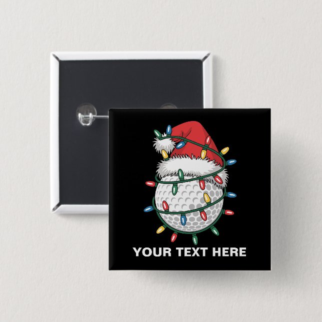 Personalized Golf Ball Santa Hat Christmas Lights Button (Front & Back)
