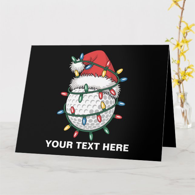 Personalized Golf Ball Santa Hat Christmas Lights Card (Yellow Flower)