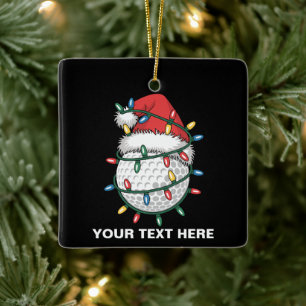 Personalized Golf Ball Santa Hat Christmas Lights Ceramic Ornament