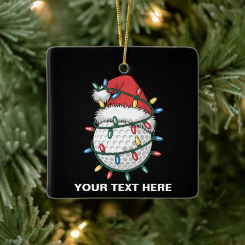 Personalized Golf Ball Santa Hat Christmas Lights Ceramic Ornament