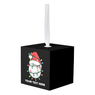 Personalized Golf Ball Santa Hat Christmas Lights Cube Ornament