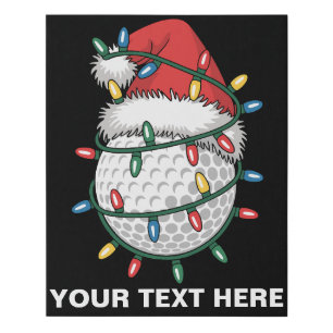 Personalized Golf Ball Santa Hat Christmas Lights Faux Canvas Print