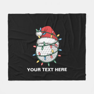 Personalized Golf Ball Santa Hat Christmas Lights Fleece Blanket