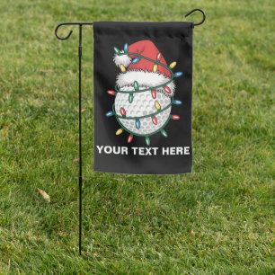 Personalized Golf Ball Santa Hat Christmas Lights Garden Flag