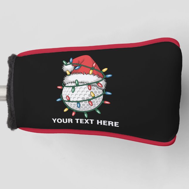Personalized Golf Ball Santa Hat Christmas Lights Head Cover (Front)