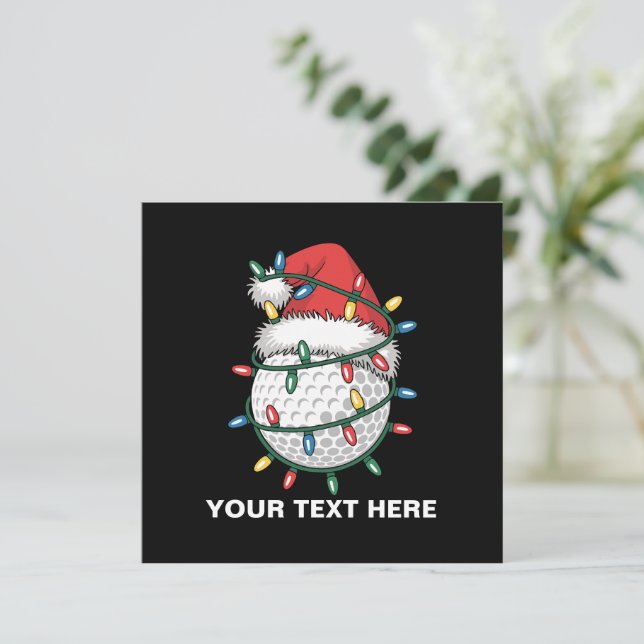 Personalized Golf Ball Santa Hat Christmas Lights Invitation (Standing Front)