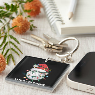 Personalized Golf Ball Santa Hat Christmas Lights Keychain
