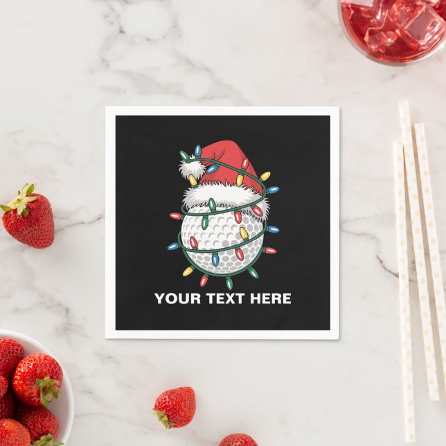 Personalized Golf Ball Santa Hat Christmas Lights Napkins (Insitu)