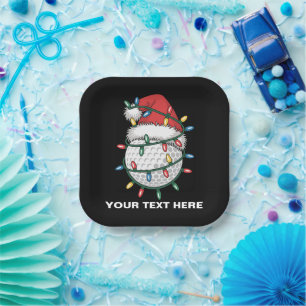 Personalized Golf Ball Santa Hat Christmas Lights Paper Plates