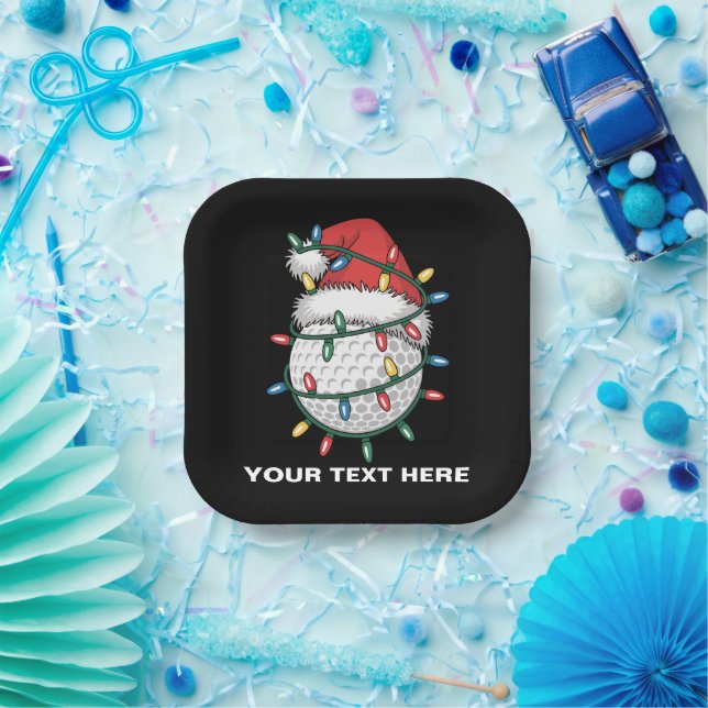Personalized Golf Ball Santa Hat Christmas Lights Paper Plates (Party)