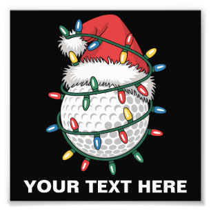 Personalized Golf Ball Santa Hat Christmas Lights Photo Print