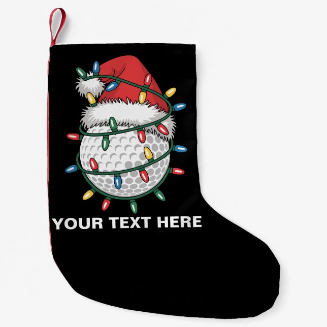 Personalized Golf Ball Santa Hat Christmas Lights Small Christmas Stocking (Front)