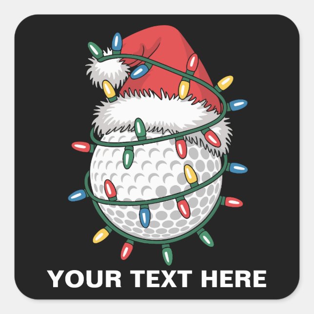 Personalized Golf Ball Santa Hat Christmas Lights Square Sticker (Front)