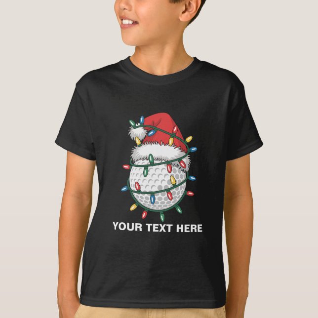 Personalized Golf Ball Santa Hat Christmas Lights T-Shirt (Front)