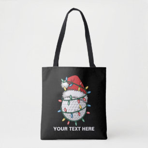 Personalized Golf Ball Santa Hat Christmas Lights Tote Bag