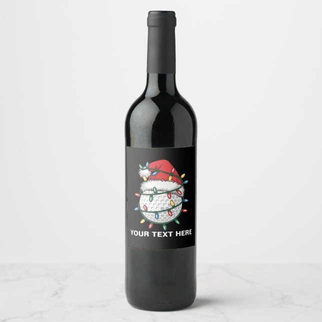 Personalized Golf Ball Santa Hat Christmas Lights Wine Label (Front)