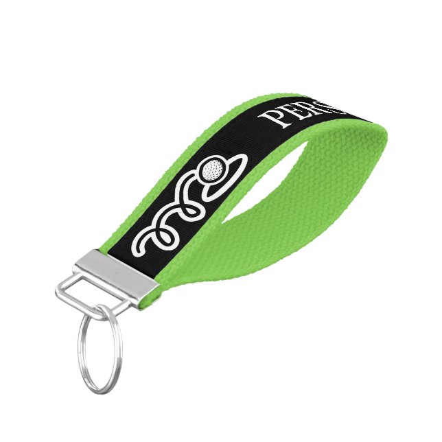 Personalized golf ball wrist keychains for golfers (Angled Down)