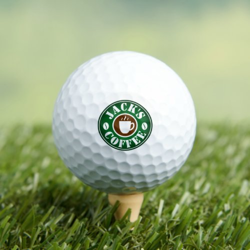 Personalized golf balls with coffee bean logo