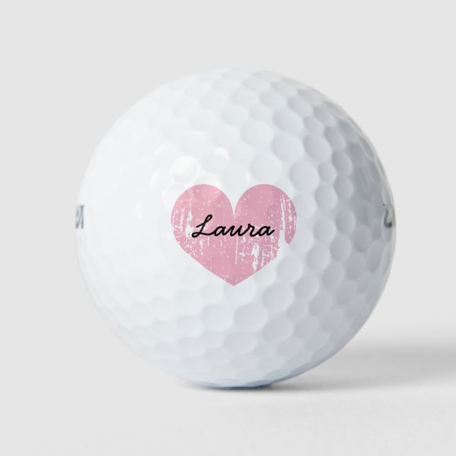 Personalized golf balls with cute pink heart (Front)