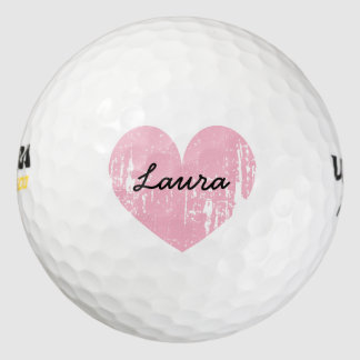 Personalized golf balls with cute pink heart