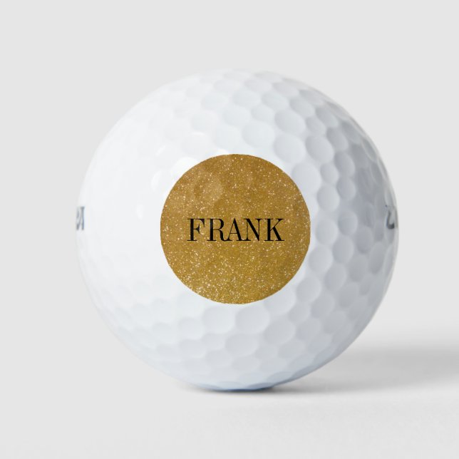 Personalized golf balls with gold glitter monogram (Front)