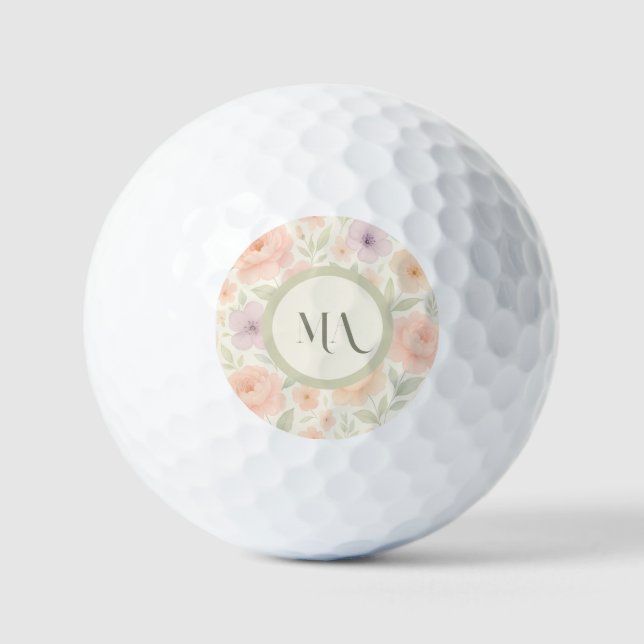 Personalized Golf Balls with Pastel Floral Design (Front)