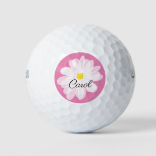 Personalized golf balls with pink daisy flower