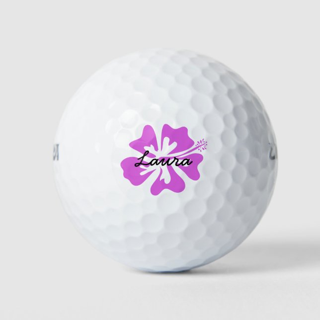 Personalized golf balls with pink Hawaiian flower (Front)