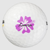 Personalized golf balls with pink Hawaiian flower