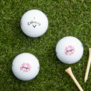 Personalized golf balls with pink Hibiscus flower