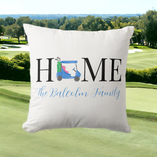 Personalized Golf Cart HOME / Golf Family Name Throw Pillow