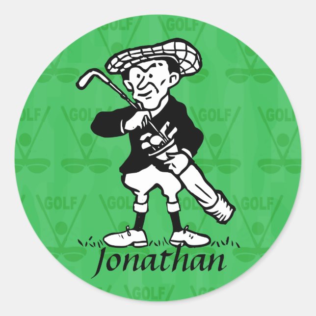 Personalized golf cartoon golfer classic round sticker (Front)