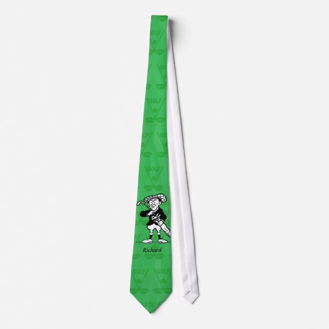 Personalized golf cartoon golfer neck tie (Front)