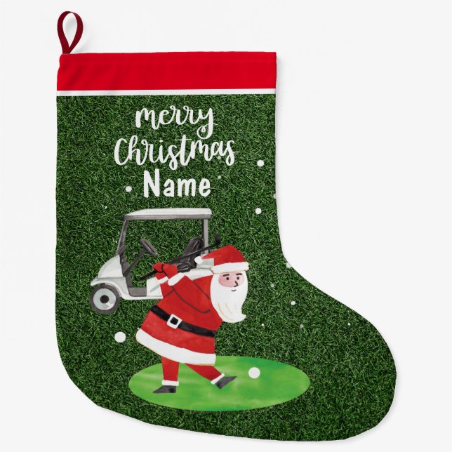 Personalized Golf Christmas Gifts with Santa Claus Large Christmas Stocking (Front)