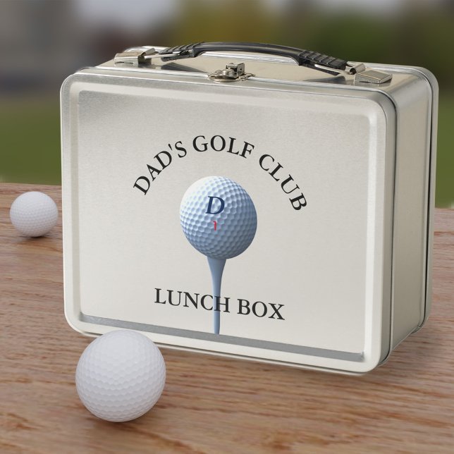 Personalized Golf Club Golfing Dad Metal Lunch Box (⛳ Perfect lunch box for your Golfing Dad. Just add his initial and golf ball number⛳)