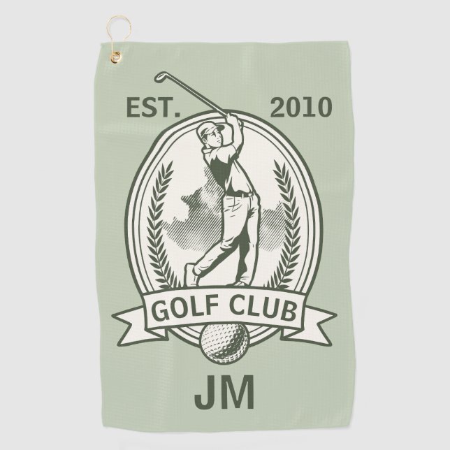 Personalized golf club monogram design with golfer golf towel (Front)