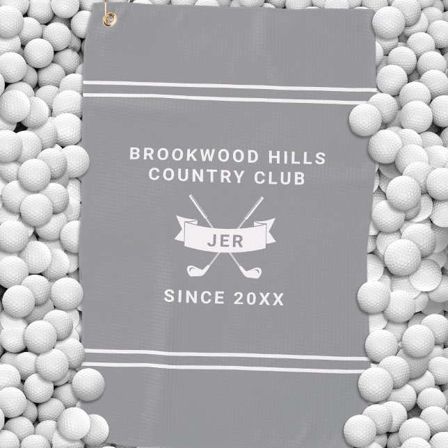 Personalized Golf Club Monogrammed Name Gray Golf Towel (Personalized Golf Club Name Gray Golf Towel)