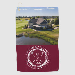 Personalized Golf Club Name And Photo Burgundy Red Golf Towel