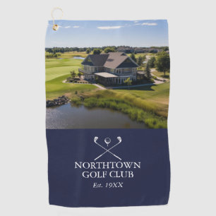 Personalized Golf Club Name And Photo Navy Blue Towel