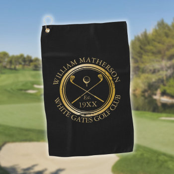 Personalized Golf Club Name Black And Gold Golf Towel by artofbusiness at Zazzle