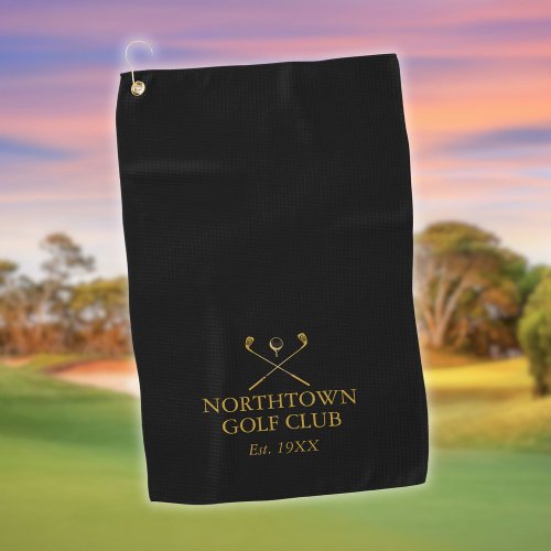 Personalized Golf Club Name Black And Gold Golf Towel