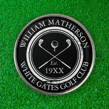 Personalized Golf Club Name Black And White Golf Ball Marker by artofbusiness at Zazzle