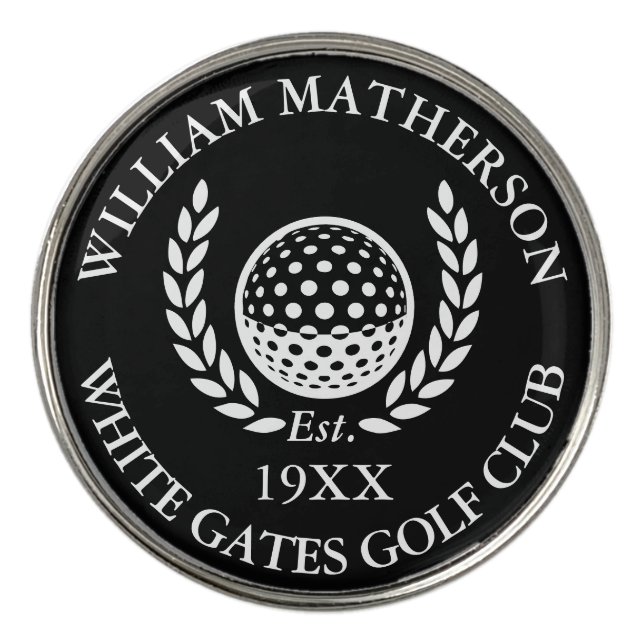 Personalized Golf Club Name Black And White Golf Ball Marker (Front)