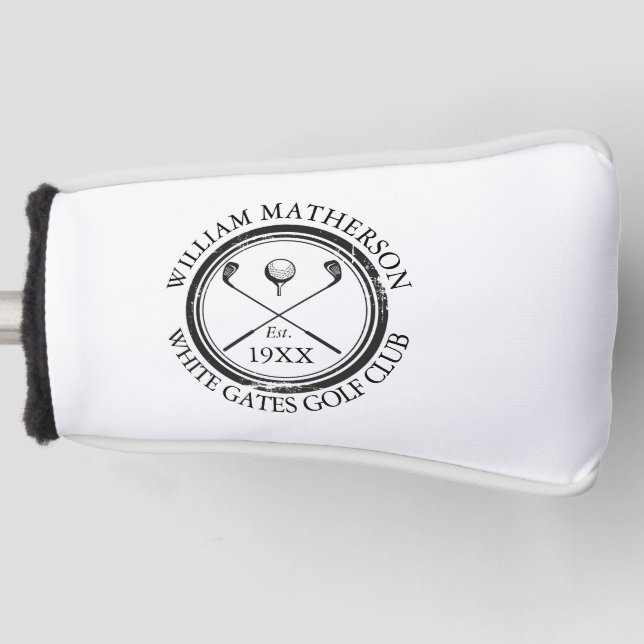 Personalized Golf Club Name Black And White Golf Head Cover (Front)